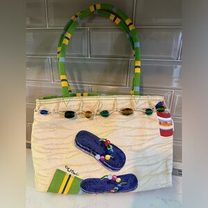 Paul Brent Coastal Sun-N-Sand Canvas Beach Flip Flop‎ Sandal Shoulder Bag Tote